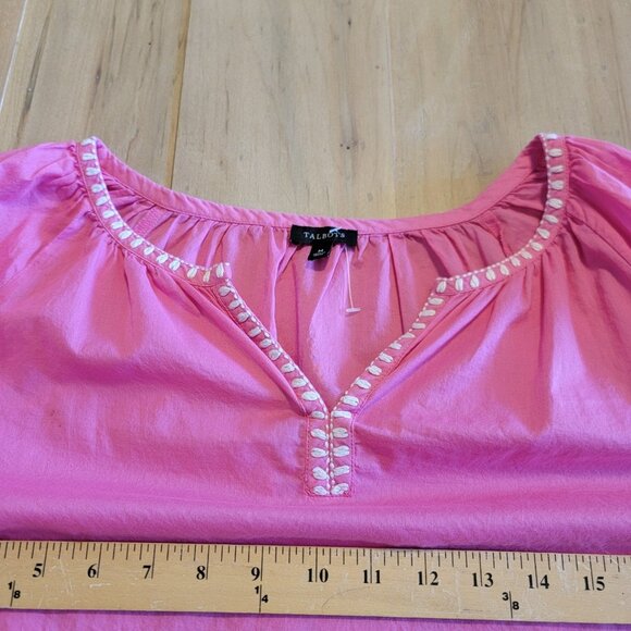 Talbots Womens Voile Balloon Sleeve Popover Top Size M Pink Parrot Beachy - Picture 6 of 9